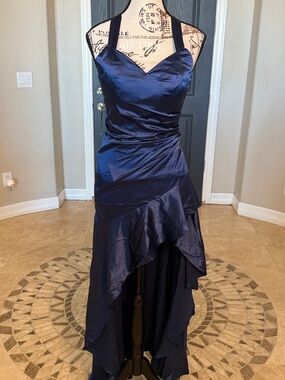 Faeriesty Stunning Navy Halter Ruffle-Highlow Evening Dress Size 0